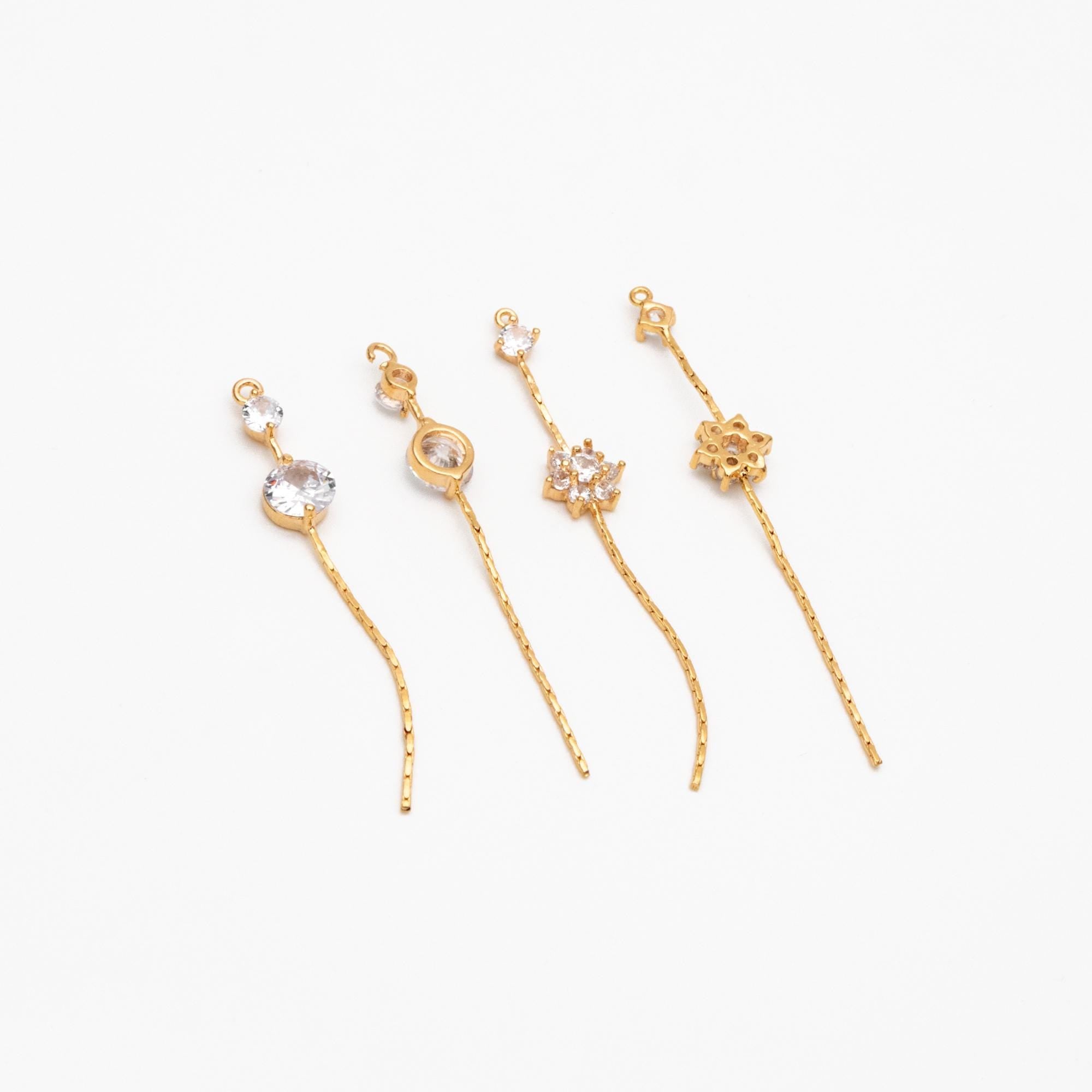 4pcs CZ Pave Gold Chain Tassel Charms, 18K Real Gold plated Brass, Tassel Earring Components (GB-1234)